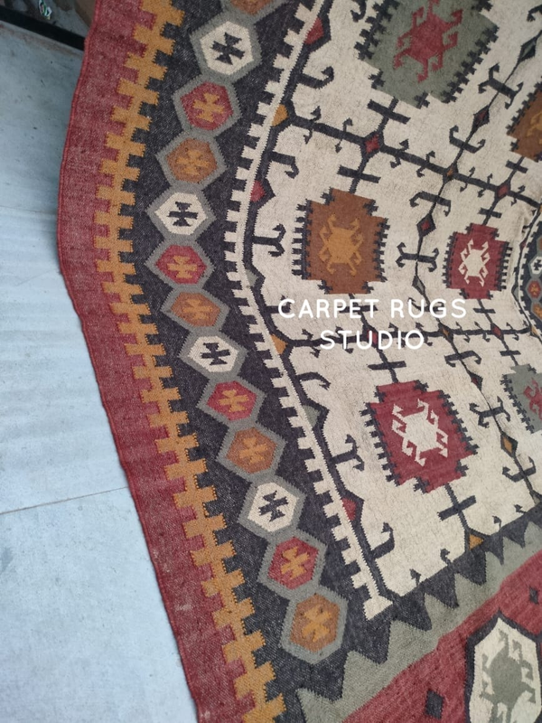 Indian Traditional Vintage Handmade Jute Kilim Rugs Flat Weave Wool And Jute Dhurrie Rug Floor Carpet