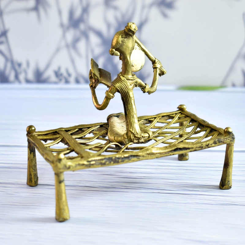 Indian Brass Decor Lady Khatia Figurine/Handcrafted Dhokra Art/Brass/Showpiece/Decoration/ Handmade/Decor/B-5 INCH